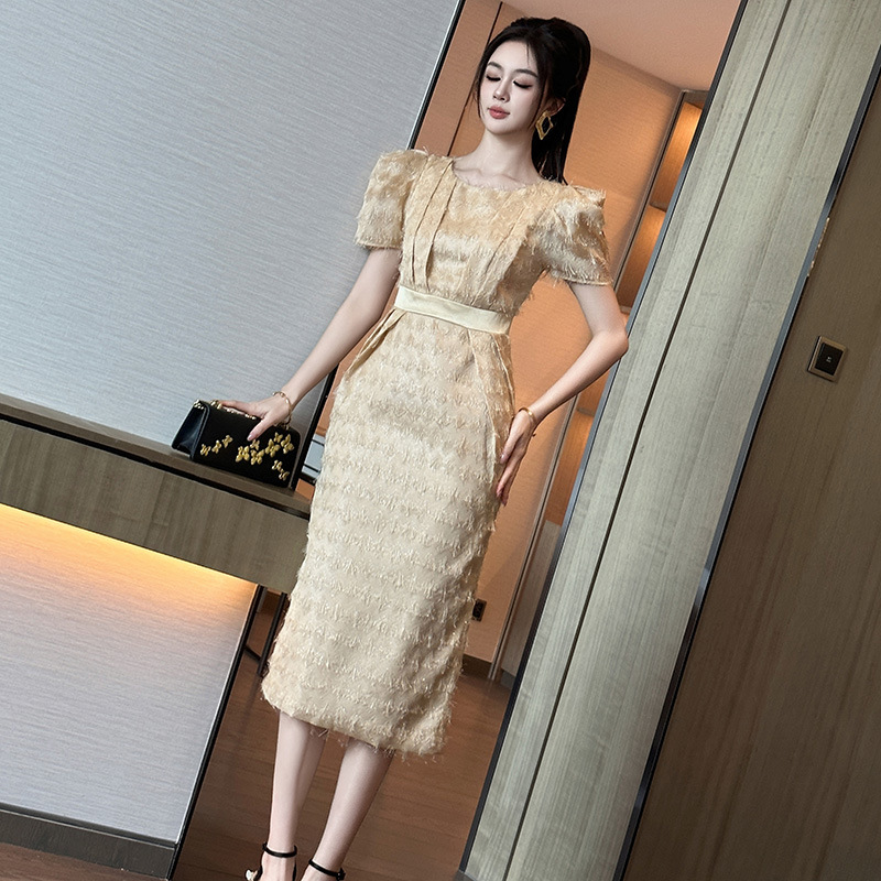 Váy ngắn tay phong cách Pháp dáng suông eo thon cho nữ mùa hè — sâm panh
