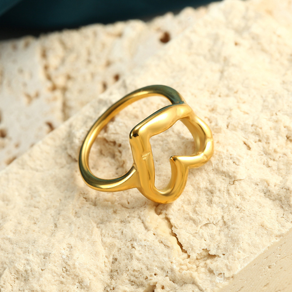 Rings Classification 1 Piece Quantity Wholesale Jewelry IG Style Sweet Heart Shape 304 Stainless Steel 18K Gold Plated Hollow Out Rings