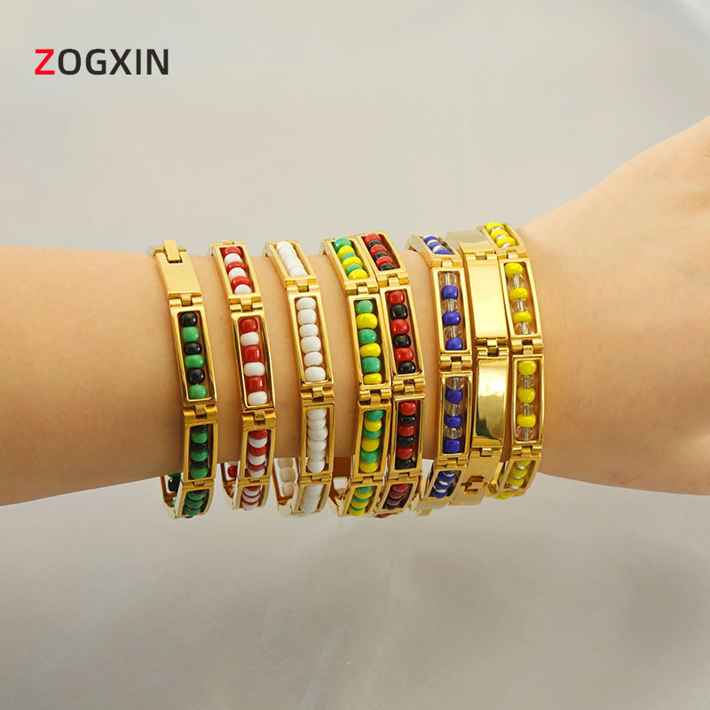 Factory Customized Bead Bracelets for Men and Women, Cross-Border European and American Titanium Steel 18K Gold Versatile Trendyy Bracelets and Jewelry