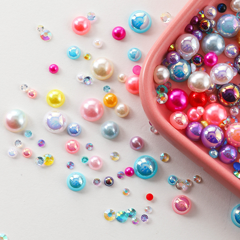 Amazon Venta caliente color mezclado semicírculo perla resina diamante mezclado 3-10mm brillante ABS perla DIY joyería