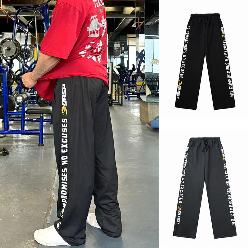GASP Summer New Breathable Polyester Mesh Quick-drying Sports Leisure Fitness Bodybuilding European Size Loose plus size Trousers