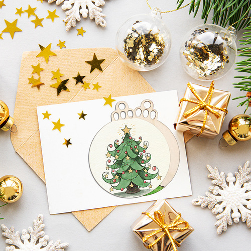 Christmas ornament home decoration supplies wooden handicraft creative carved wood slice Christmas tree hanging decoration wholesale