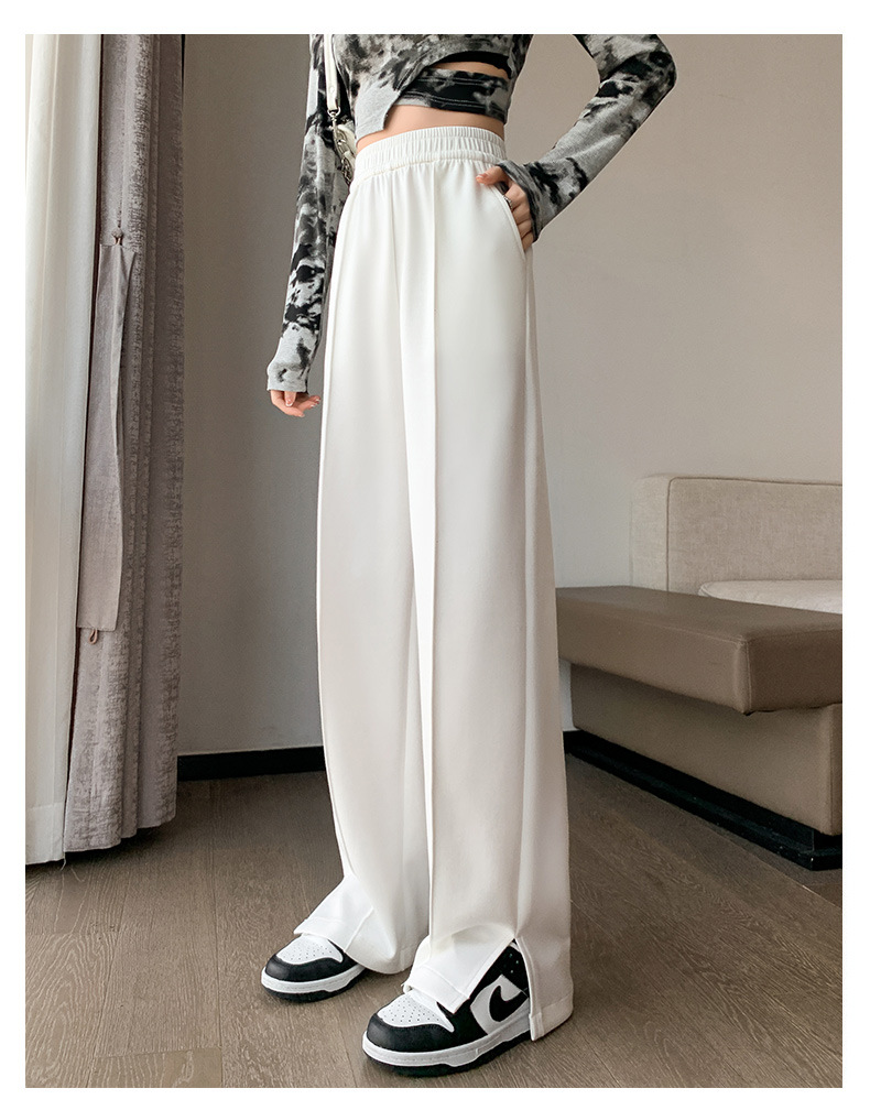 Slit narrow air cotton wide-leg pants for women, 2023 new high-waisted drape floor-length pants, slimming straight casual pants pic 14