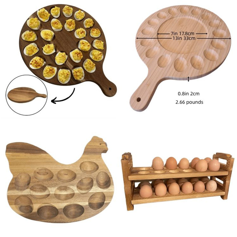Holder de huevos de madera sólida huevo caja de almacenamiento de huevos soporte creativo japonés desayuno refrigerador huevo de madera bandeja de exhibición image 5