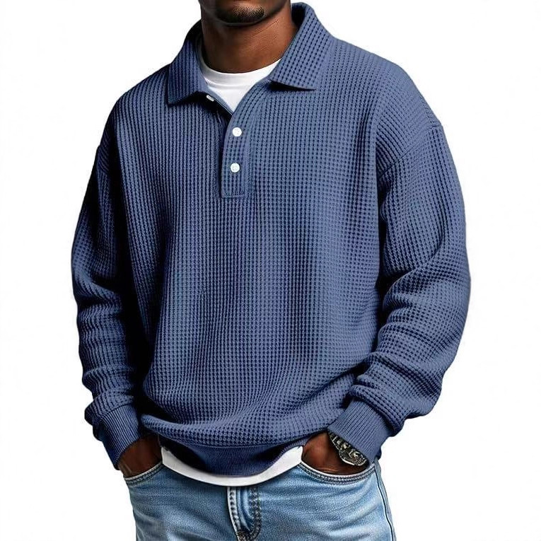 Independent Station 2025 Autum New Men's Waffle Polo Shirt American Retro Pure Color Polo Collar Men's Top Independent Station 2025 Autum New Men's Waffle Polo Shirt American Retro Pure Color Polo Collar Men's Top