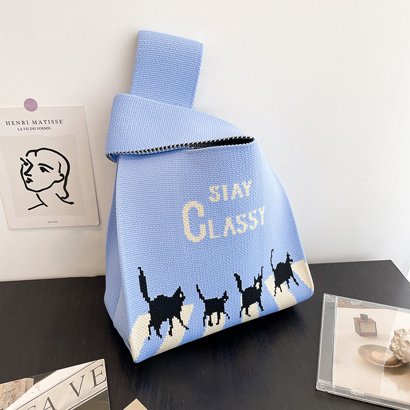 Women's Medium Knit Letter Cute Basic Square Open Handbag display picture 9