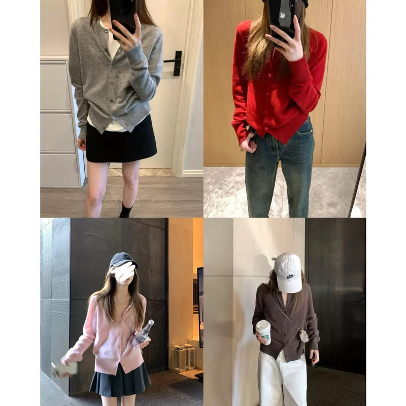 Grey Cardigan Wool Crewneck Single-breasted Knitted Cardigan Asked When choouan_ Return to the Field