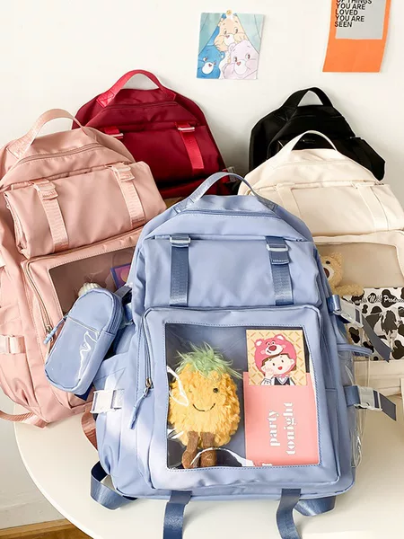 Japanese multi-pocket schoolbag female junior high school student high school student backpack multi-purpose roll transparent backpack jk baby bag