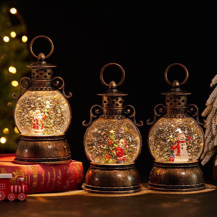Vintage Christmas Music Box Lantern – Festive LED Night Light With Holiday Melodies (Santa, Snowman & Tree Designs)_voghion.com