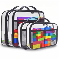 新型アマゾンクロスボーダー黒ファスナーメッシュ収納袋網糸化粧品雑物区別袋手提げ携帯袋