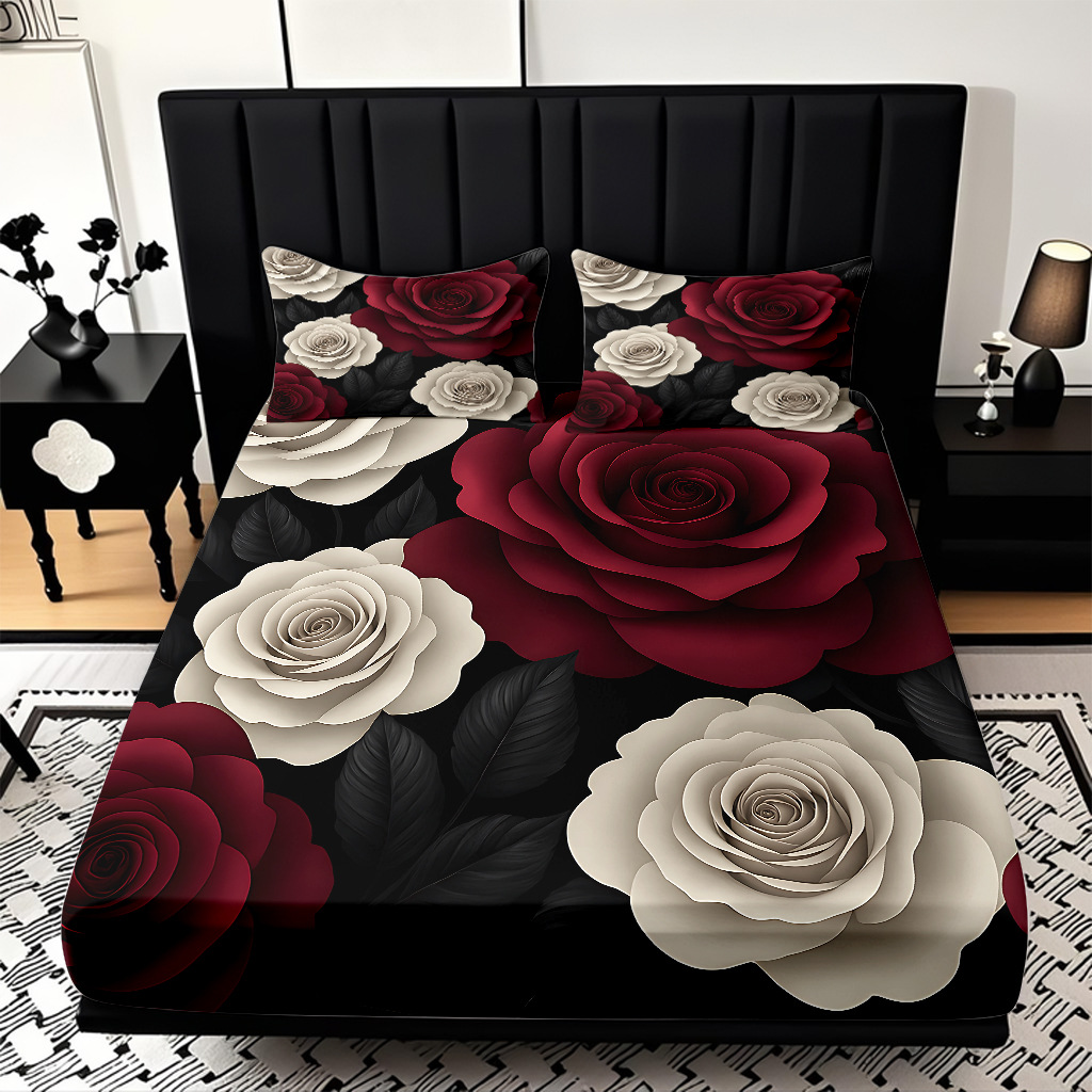 TEMU / JIT serie de flores de rosa multicolor 3D impresión digital set de cama para diseñar el fabricante de la fuente