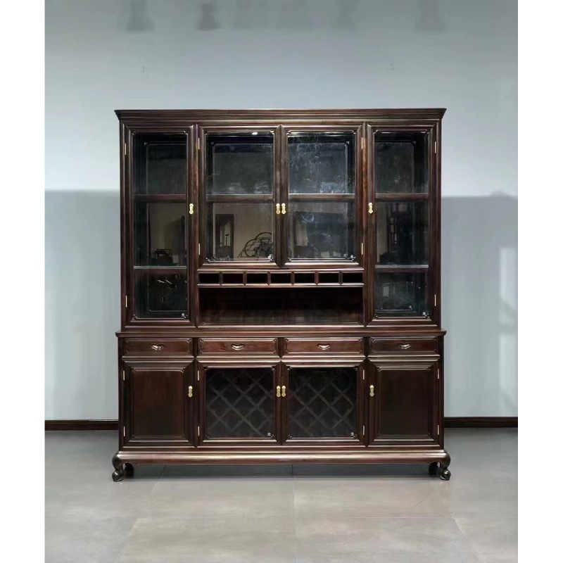 老挝大红酸枝交趾黄檀酒柜玻璃柜古董柜展示柜收纳柜清式明式