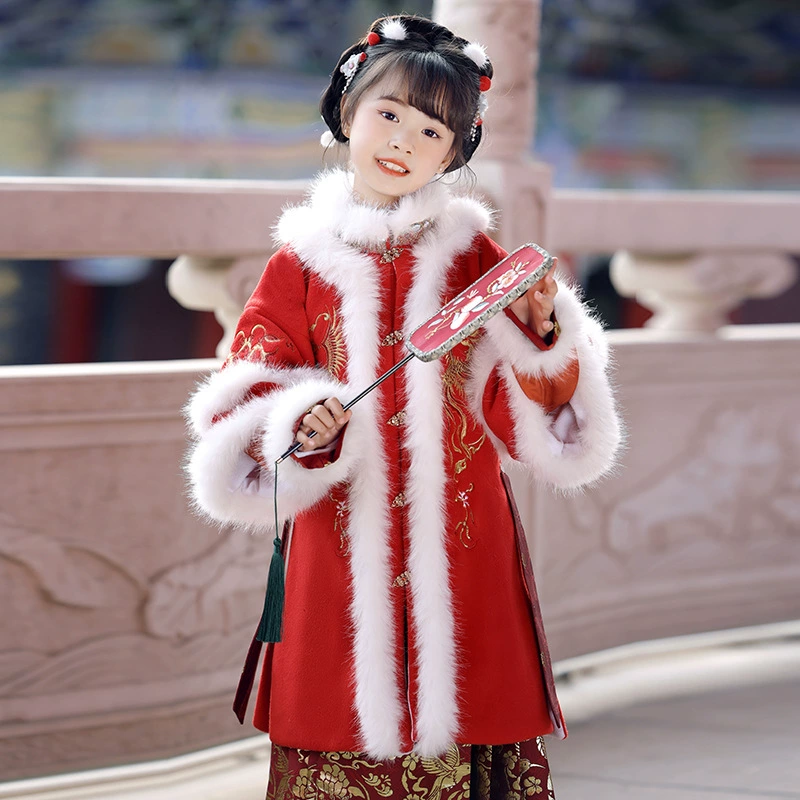 Праздничный костюм Тан для девочек в национальном стиле, одежда в стиле Хань, платье макси Мин, утолщенное зимнее детское платье с драконом, Новогоднее поздравление с Новым годом