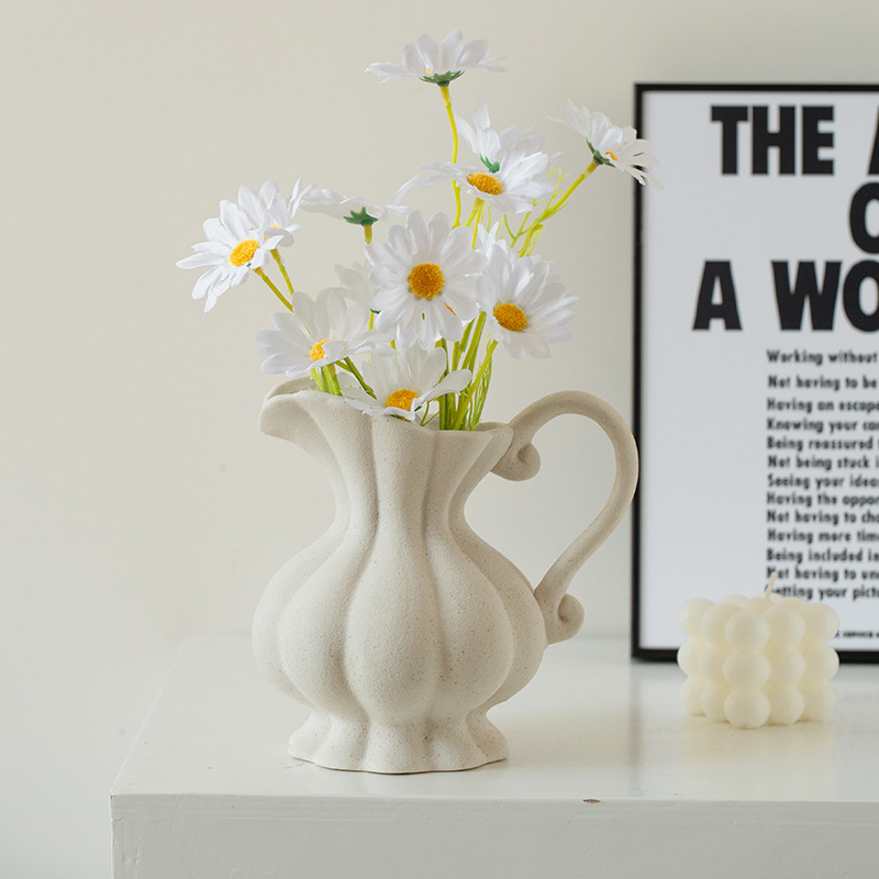 奶油INS风高颜值高级感花瓶摆件中复古奶壶客厅水培插花陶瓷花瓶