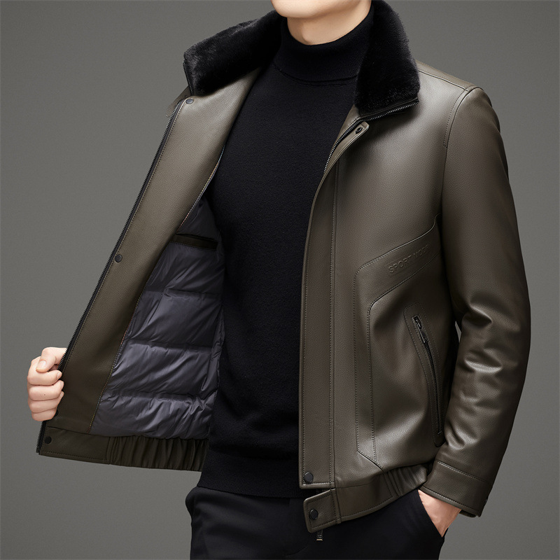 冬季新款海宁皮羽绒服男真皮皮衣短款绵羊皮夹克专柜外套加厚毛领