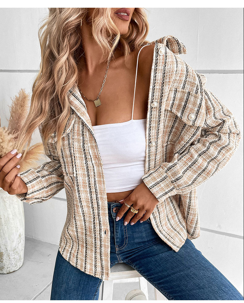 Women's Retro Plaid Cardigan Coat Lightweight Stylish Outerwear_voghion.com