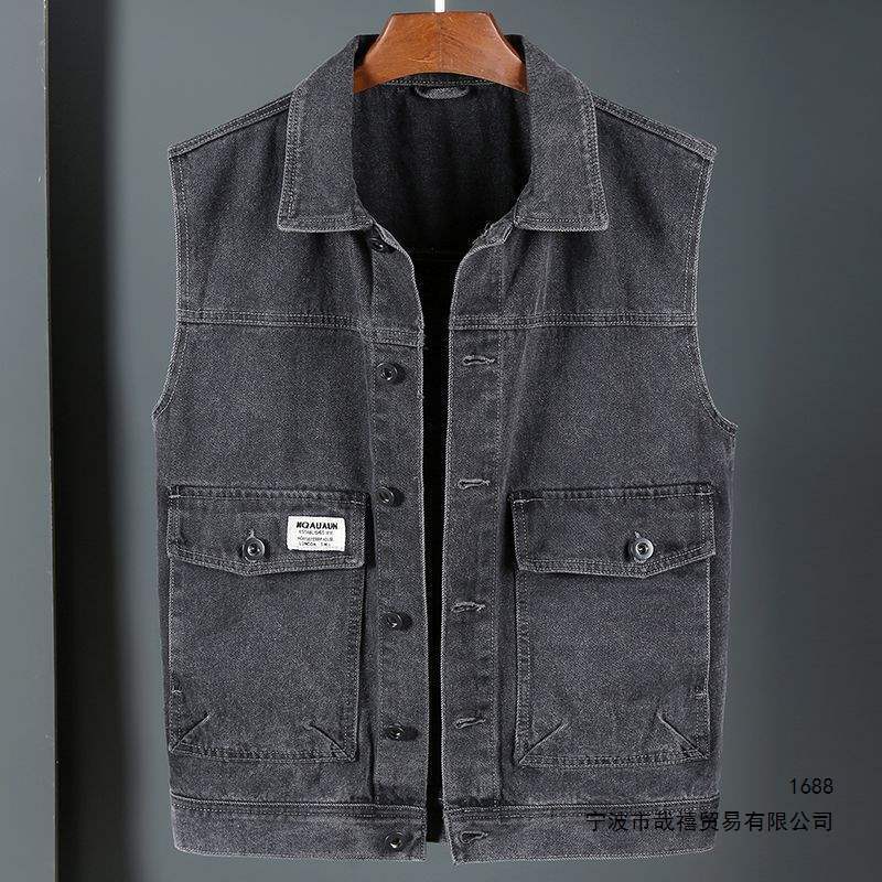 Spring and summer workwear denim vest for men, trendy outdoor jacket with multiple pockets, men's casual vest coat Spring and summer workwear denim vest for men, trendy outdoor jacket with multiple pockets, men's casual vest coat