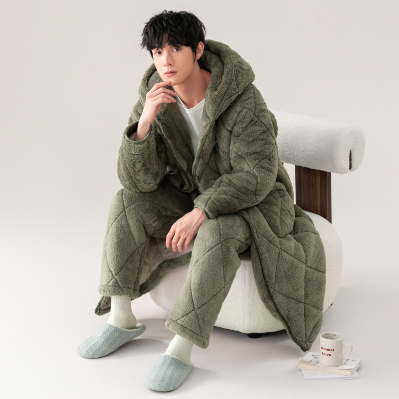 Três camisas de algodón para hombres otoño y invierno 2024 nuevo coral de terciopelo grueso y camisa de terciopelo largo conjunto casero