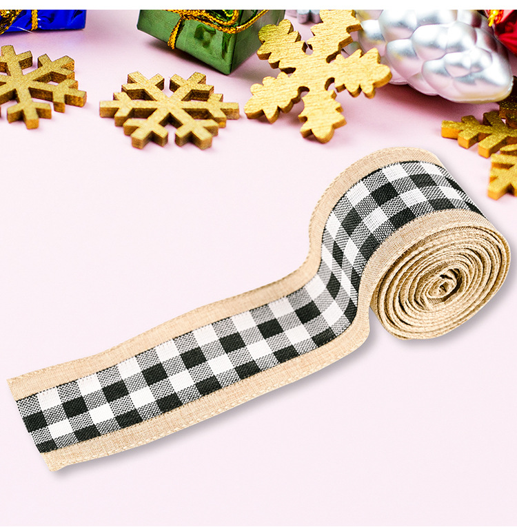 70g Weight Christmas Festival Wholesale Imitation Linen Edging Checked Christmas Decoration Ribbon Nihaojewelry 9