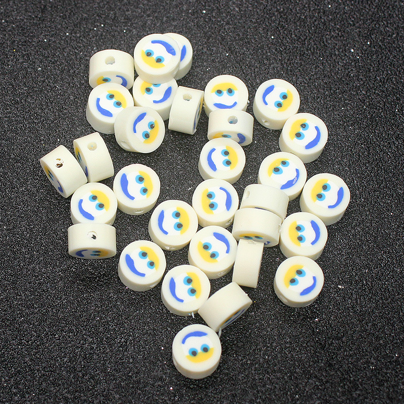 Cuentas de cerámica suave DIY, caras sonrientes, sueltas para pulseras y collares