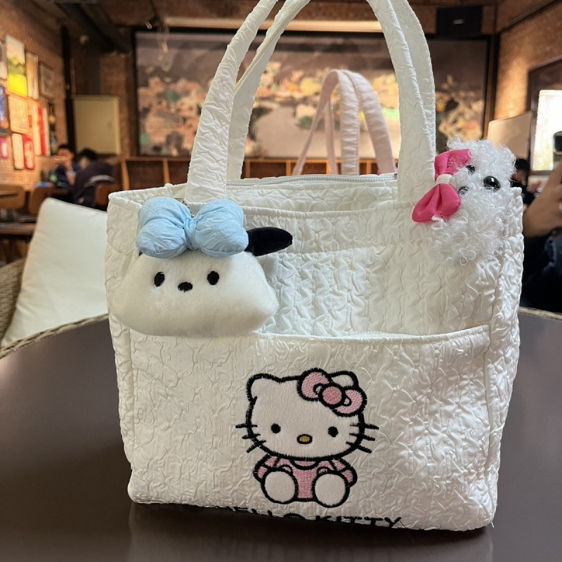 秋と冬のポータブル新しいハローキティランチボックスバッグ漫画かわいいハンドバッグ大容量トート収納袋|undefined