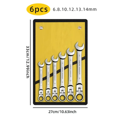 Ratchet wrench set with swivel Mühərrik tənzimləmə alətləri - 6pcs-yellow-cloth-bags