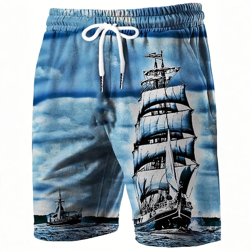 Cross-border 2025 New Amazon European and American Fashion Casual Sailing Pattern Men's Casual Shorts