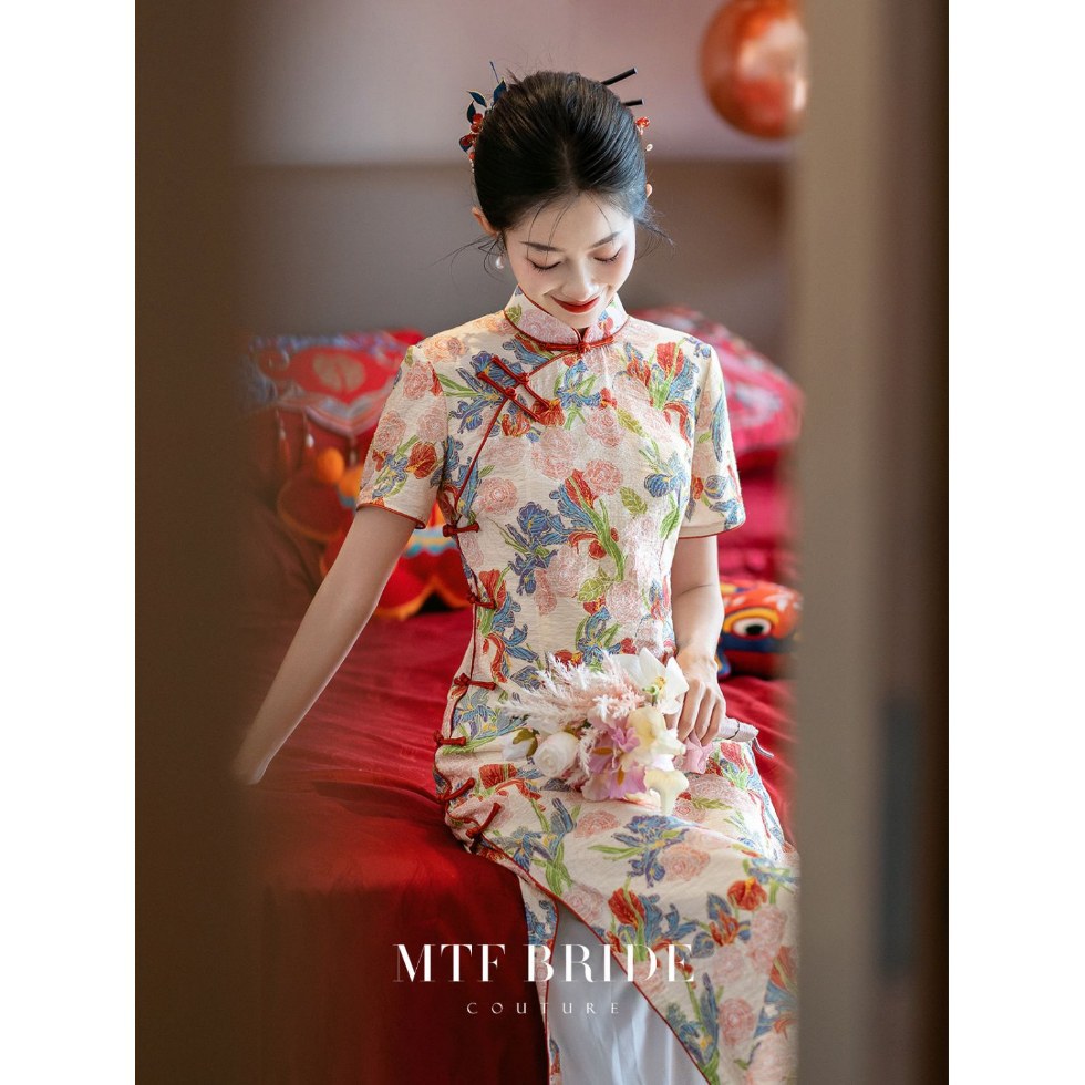 [Rose] New Chinese Cheongsam Toast Dress Improved Slim-fit Girly Elegant Beautiful Daily Engagement Dress