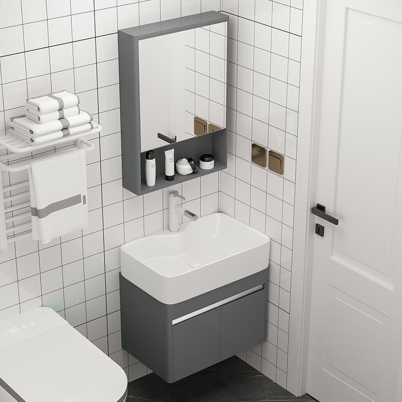 Arco redondo pequeño apartamento lavabo de baño de acero inoxidable gabinete combinación redondeada mesa de lavado de cerámica cuenca integrada