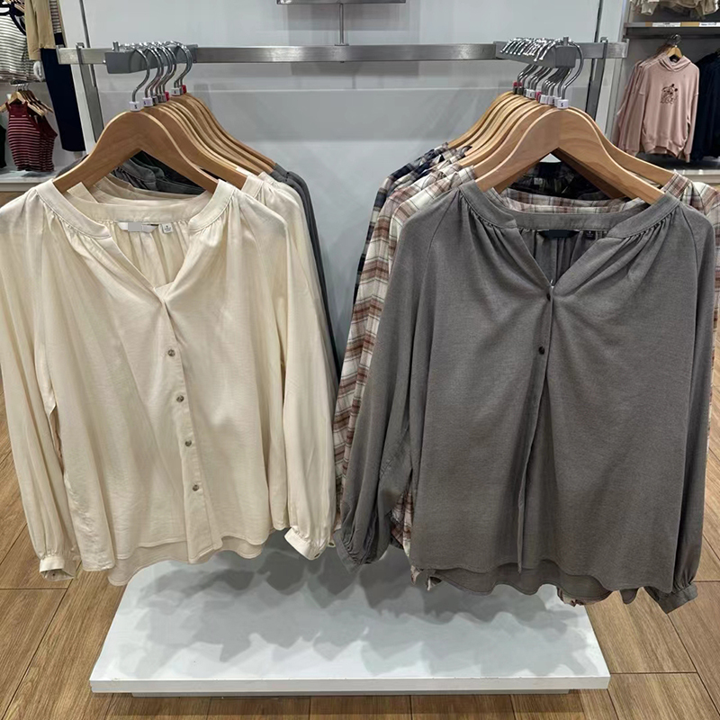 Japanese Single 24 Autumn Women's Soft Flannel Pleated Shirt Long-Sleeved Shirt Light Air-Conditioning Shirt Jacket 469442