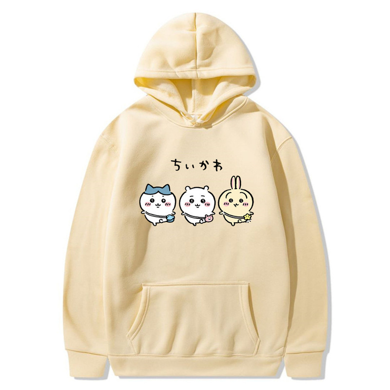 Anime Chiikawa Self-Deprecating Bear Couple Style Autumn and Winter Hooded Sweatshirt Cross-Border Fleece-Lined Unisex Hoodie