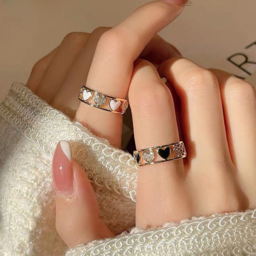 Autumn Trend Heart Micro-Setting Japanese Style Ring for Women, Unique Design, Finger Ring with Openable Adjustment, Women's High-End Elegance