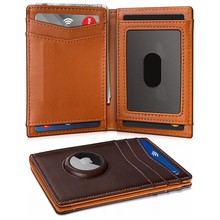 亚马逊头层牛皮钱包多卡位带追踪器简约时尚款易携带男士钱包定制