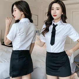 漫夜情新品情趣内衣免脱女秘书制服性感白衣黑裙水手职业弹力套装