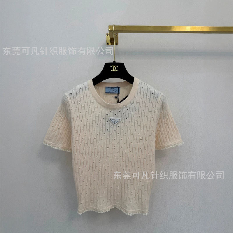 Haute Couture 26 Summer New Letter Logo Appliqué Lace Trim Cotton Short-Sleeve Knitted Top Haute Couture 26 Summer New Letter Logo Appliqué Lace Trim Cotton Short-Sleeve Knitted Top