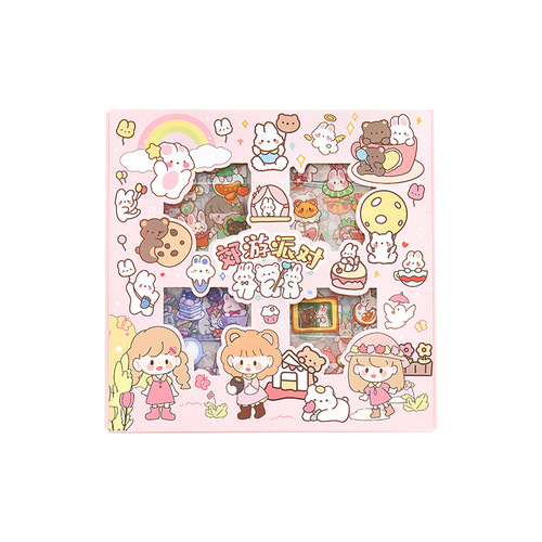 Cartoon DIY material stickers Kindergarten Children's Day gift 100 sheets Pet waterproof handbook sticker gift box wholesale