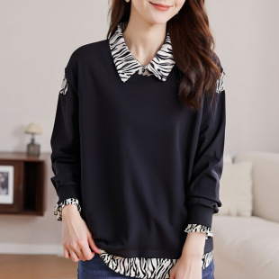 60.00 kg-175.00 kg plus size Women's chubby girl Korean Fashion Top Loose Slim Fake Two-piece Sweatshirt 2025 Spring and Autumn