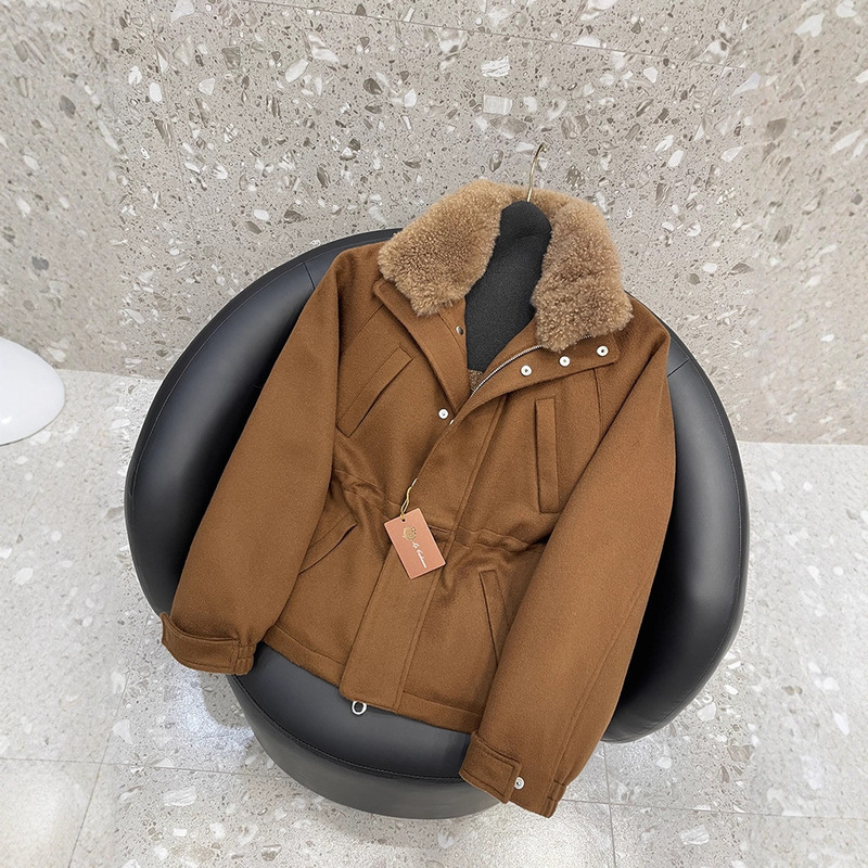2025 New Autumn and Winter Lp Old Money Style Alpaca Cashmere Parka Jacket Detachable Fur Collar Coat for Women