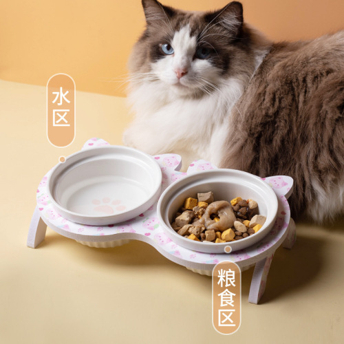 Elevated, Neck-Protecting Double Ceramic Bowl for Cats and Dogs: Anti-Tip Pet Feeder & Water Dish Designed to Safeguard Cervical Spines
