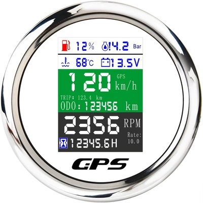 Universal Multi-Function Table 6-in-1 multi-function with GPS speedometer odometer voltage hydraulic oil level water temperature (automobile instrument) - silver-edge-white-background