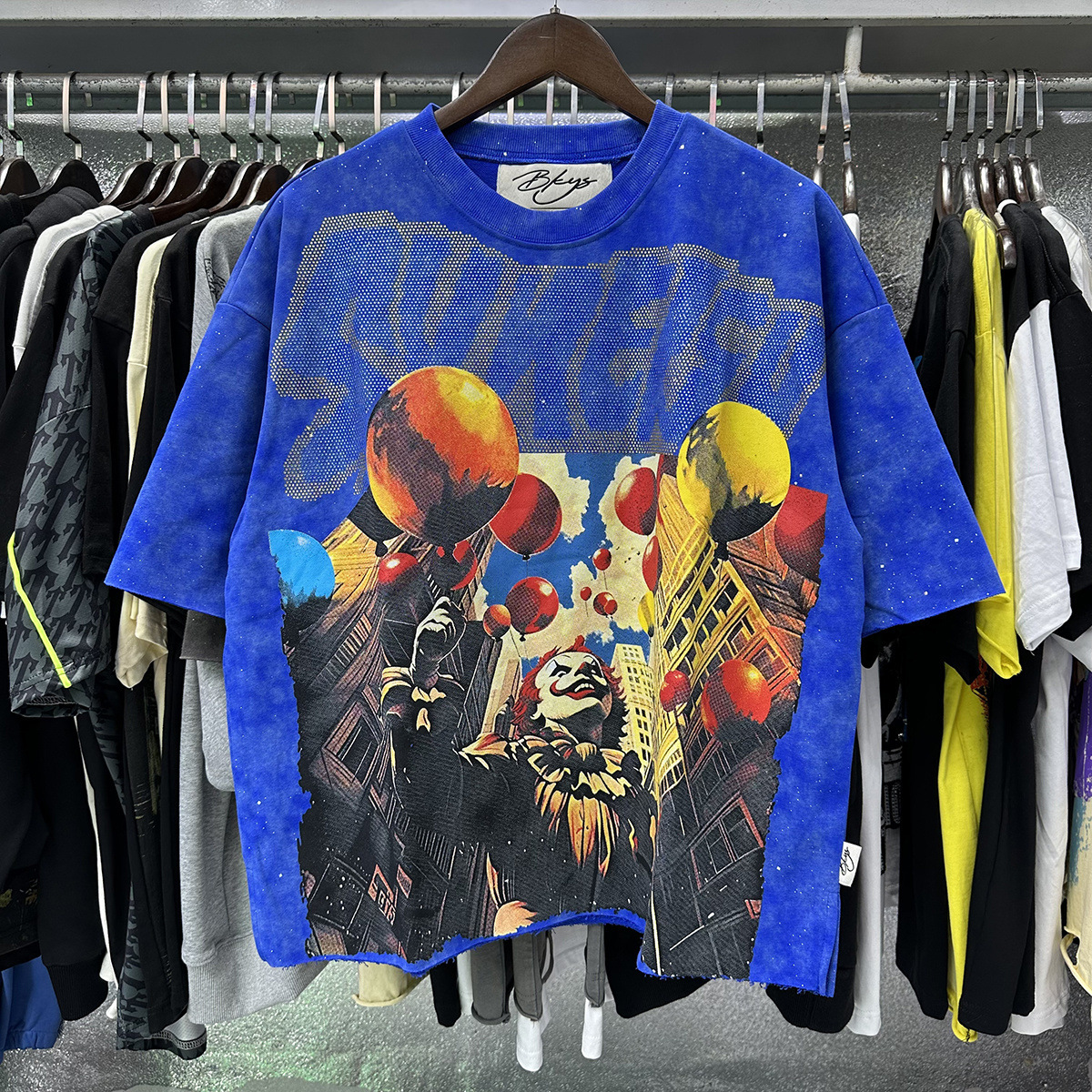 Transfronterizo nueva venta en caliente BKS camiseta de manga corta extraña esqueleto retro lavado de agua caliente perforación en caliente para hombres y mujeres de moda en stock lotes