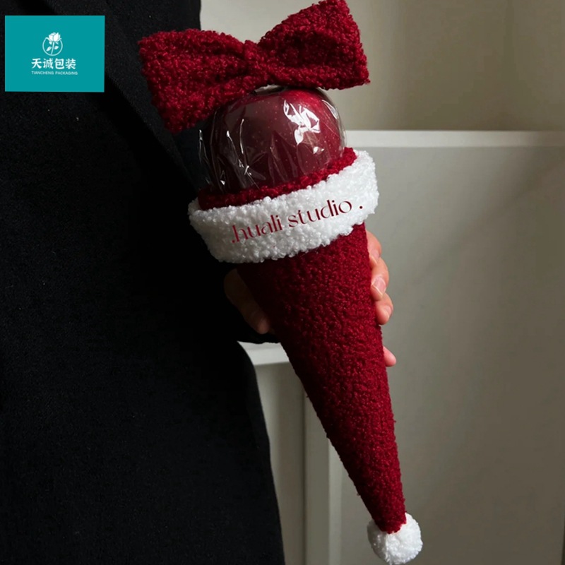 圣诞节小香风羊羔毛包花布平安夜苹果花束包装纸圣诞帽diy材料包