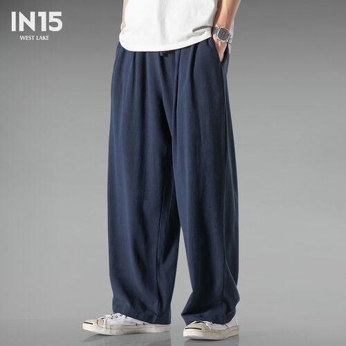 Summer Large Chinese Style Cotton Linen Wide Leg Pants Men's Versatile Long Pants Loose Comfort Casual Pants Cotton Linen Pants