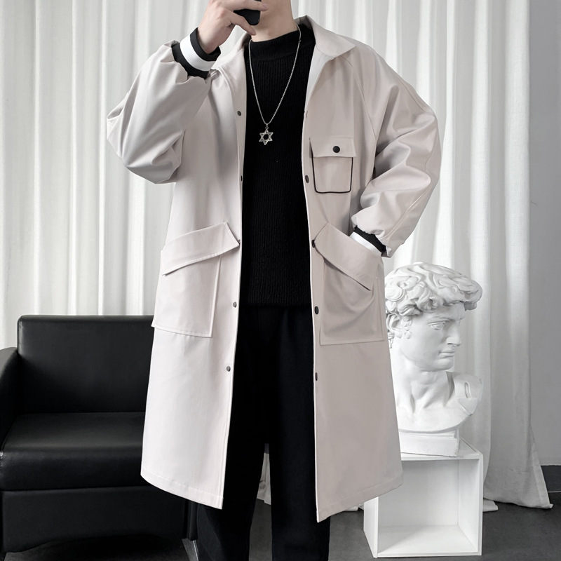 2022 New Autumn and Winter Trenchcoat Men's Mid-length Temperament Over-the-knee Coat Men's Light Mature Style