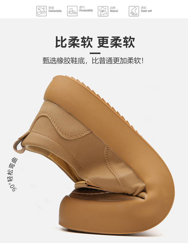 Giày nam lười đế bằng da PU phong cách công sở cổ điển, đế cao su mềm khâu tay thoáng khí — Màu nâu vàng, Màu xám chi tiết 5