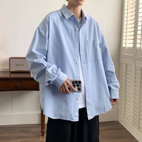 Spring and autumn new style solid color long-sleeved shirt for men, Korean style trend loose simple handsome all-match top, thin coat trend