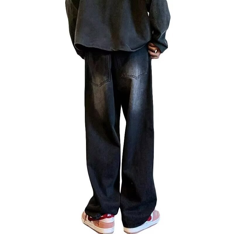 Vaqueros guapos de todo fósforo de la calle americana pantalones holgados de hollín casuales rectos para hombres