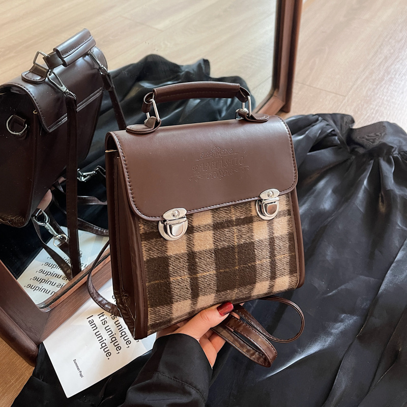 Modischer Karierter Mini Rucksack Für Damen Mit Farbblock Design_voghion.com