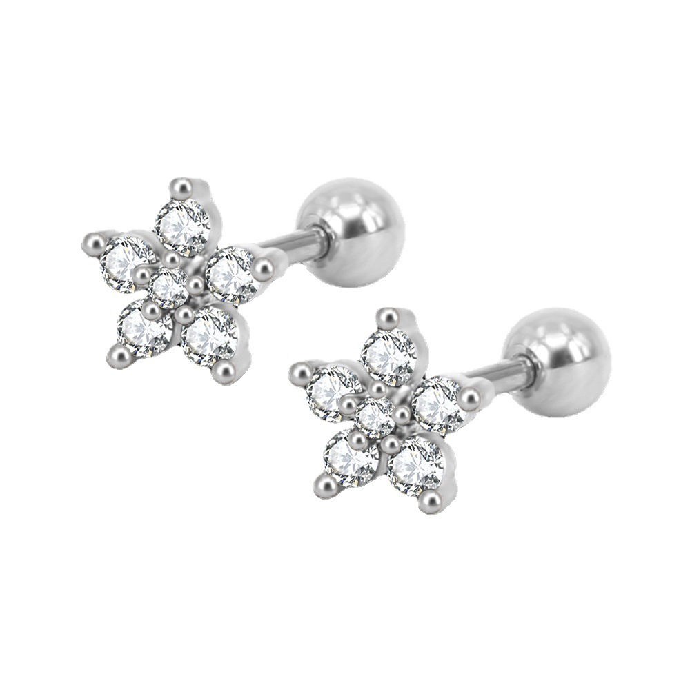 zircon earrings Titanium steel small flower earrings Simple and fashionable ear bone studs Earrings Manufacturers Spot_voghion.com