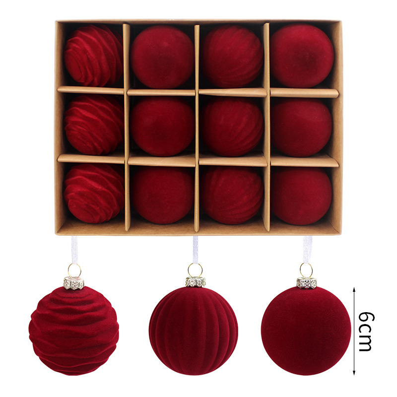 Nuevo árbol de Navidad decoraciones calabaza vino rojo y tinta verde Navidad floqued set exquisito set de bolas de Navidad